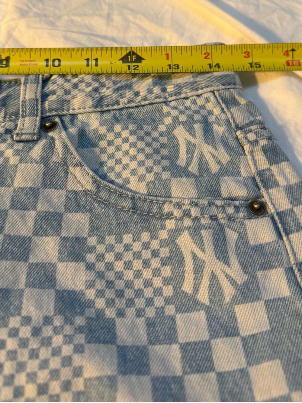 MLB Korea New York Yankees Checkerboard Denim Shorts - Women’s S Y2K Inspired - Picture 12 of 14